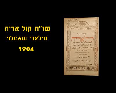 SHUT KOL ARYEH, FIRST EDITION, SILADI-SAMLOY, 1904
Excellent condition. מצב מצויין
