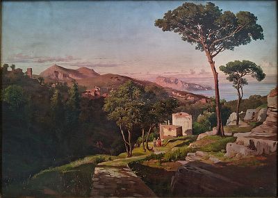 Giacinto Gigante, 'Paesaggio partenopeo' - Giacinto Gigante 'Paesaggio partenopeo' Olio su carta 