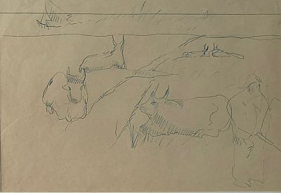 Lorenzo Viani, 'Buoi sul mare' - Lorenzo Viani 'Buoi sul mare' Inchiostro su carta Dimensioni: 21 