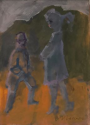 Mino Maccari, 'Incontro', 1977 - Mino Maccari 'Incontro' Olio su cartone Dimensioni: 22cm x 16,5cm 