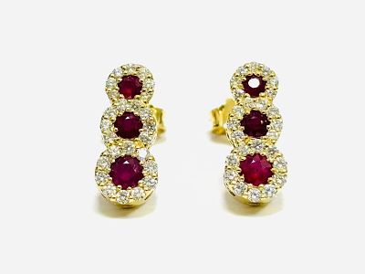 Gioielleria Corvino - Orecchini trilogy magic con rubini e diamanti 2.85 carati totali in oro 