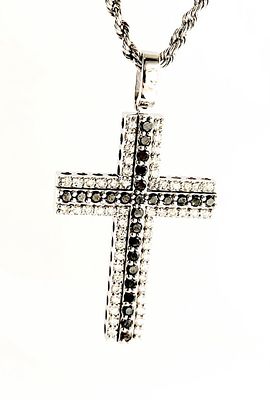 Gioielleria Corvino - Collana con croce diamanti bianchi & neri 2.85 carati in oro bianco 18 KT 