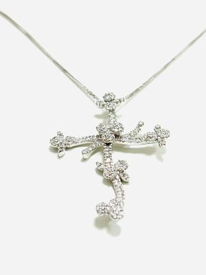Gioielleria Corvino - Collana con croce diamanti bianchi 2.50 carati in oro bianco 18 KT 750% made 