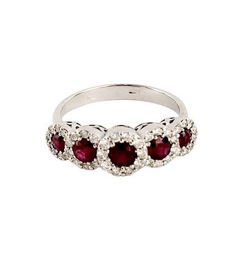 Anello veretta magic con rubini e diamanti 2.15 carati in oro bianco 18 KT 750 % Made in Italy. G 