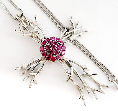 Gioielleria Corvino - Collana con croce rubini & diamanti 2.80 Carati in oro bianco 750% 18 KT 