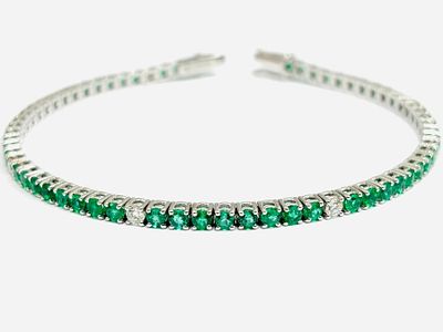 Gioielleria Corvino - Bracciale tennis firmato Astralia Diamanti & Smeraldi 8.50 carati in oro 