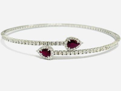 Gioielleria Corvino - Bracciale contrari&egrave; con Rubino & Diamanti in oro bianco 18 KT 750 % 3.80 