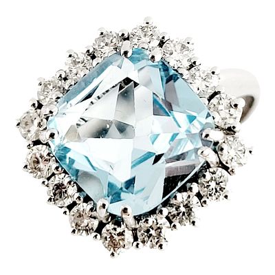 Gioielleria Corvino - Anello firmato DD Gioielli centrale con contorno Topazio & Diamanti 10.25 