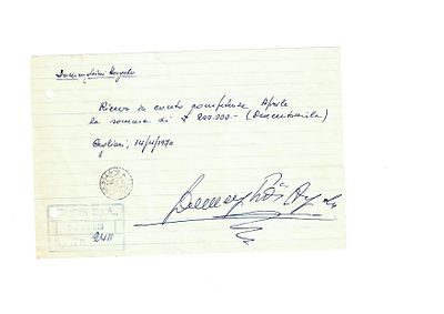 AUTOGRAPHED RECEIPT OF SKILLS FOR THE MONTH OF APRIL OF ANGELO DOMENGHINI /CAGLIARI. Autographed 