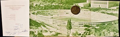 FOOTBALL - CARD INAUGURATION OF THE OLYMPIC STADIUM IN ROME. UNFINDABLE! 
Folding card for the 