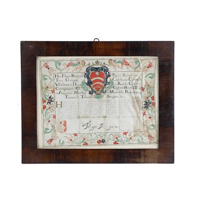 Documento con stemma araldico famiglia Rangoni. Documento con Stemma Araldico della famiglia 