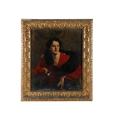 Francesco De Gregorio
(Resina 1862 - Napoli 1939) - In teatro. Dipinto olio su tela raffigurante 