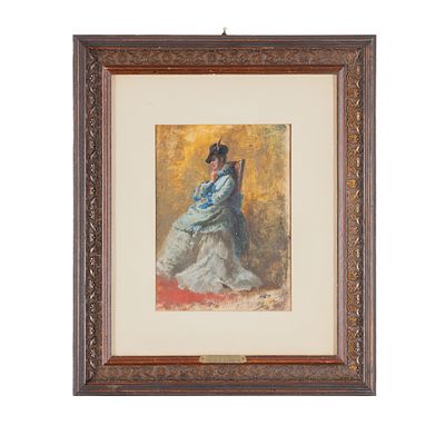 Silvestro Lega (firma_di)
(Modigliana 08/12/1826 - Firenze 1895) - Ragazza seduta con cappello. Ritr 
