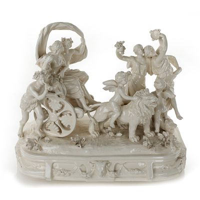 Gruppo capodimonte - Baccanale. Gruppo in porcellana bianca raffigurante "Baccanale" in carro 