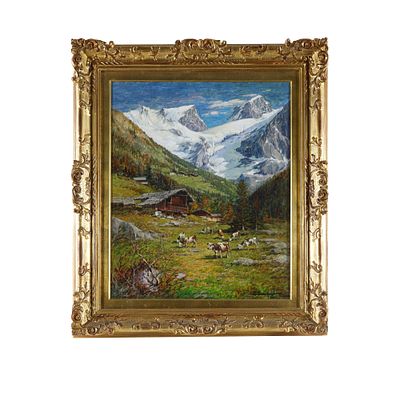 Licinio Campagnari
(Favaro Veneto 1920 - 1981) - Champoluc il Monte Rosa. Dipinto olio su tela 