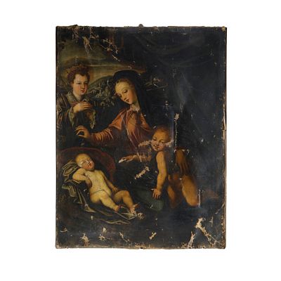 Pittore Manierista - Madonna col bambino dormiente e i santi Giovannino e Caterina 