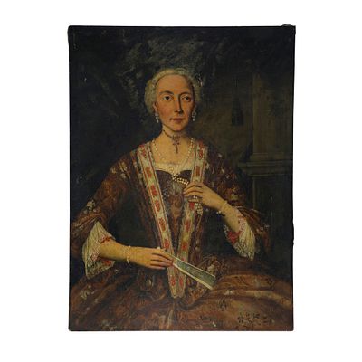 Ritratto di nobildonna - Spagna. Olio su tela raffigurante nobildonna in abito riccamente 