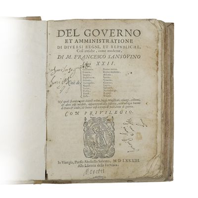 Del Governo et amministratione di diversi regni et repubbliche. Autore: M. Francesco 