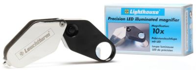 Magnifying glass x10 with auxiliary light for coins and banknotes, Leuchtturm, Germany. Lens 