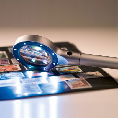 Magnifying glass with auxiliary light for coins and banknotes, 2.5 x magnification, 8 LEDs 