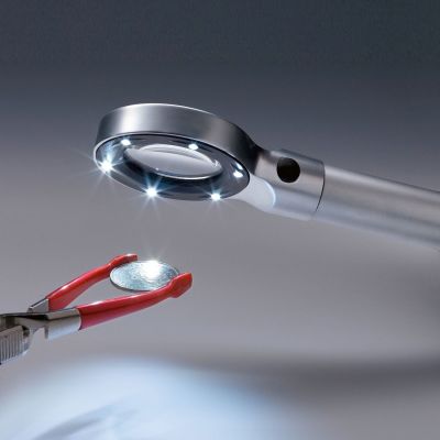 Magnifying glass with auxiliary light for coins and banknotes, 3.2 x magnification, 6 LEDs 