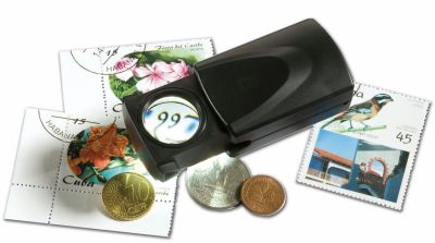 Magnifying glass 20X magnification with auxiliary light for coins and banknotes, Leuchtturm, Germany