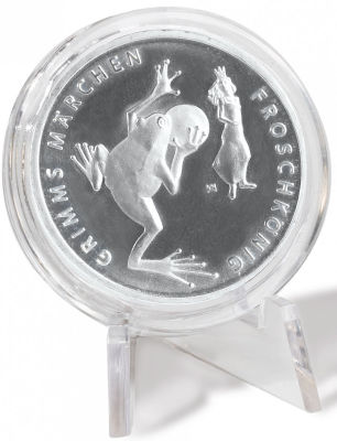 Pack of 5 Coin Stands XS, Leuchtturm, New. Triangle stand made of highly transparent plast ic 