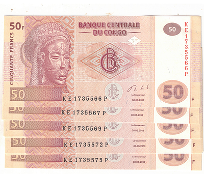 CONGO 50 FRANCE ( 10 PCS) GEM UNC S NO 1365566 TO 1735575