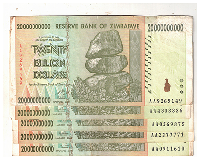 ZIMBABWE ( 5 PCS) XF CONDITION TWENTY BILLON DOLLARS