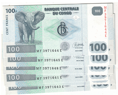 CONGO 100 FRANCE ( 10 PCS) GEM UNC S NO 3971641 TO 3971650