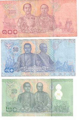 THAILAND 20 50 AND 100 BATH ( 3NOTE) XF