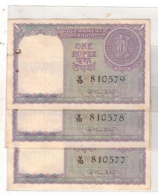 A-5 1 RS ( 3 PCS ) 1951 H M PATEL S NO 810577-578-579 UNC