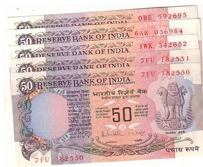 50 RS PARLAMENT NOTE ( 5PCS) UNC
