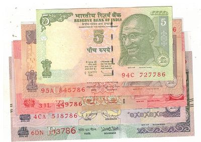 5 RS 10 RS 20RS 50RS AND 100 RS ENDING HOLLY NUMBER UNC ( 5PCS)