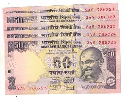 50 RS GEM UNC ( 5 PCS ) STARTNIG ***786 786721 TO 786725