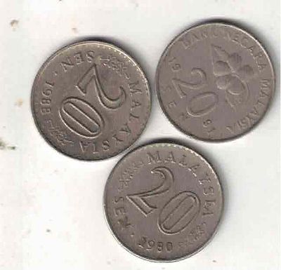 MALAYSIA 20 SENT OLD COIN 1980-1981-AND 1988 XF CONDITION