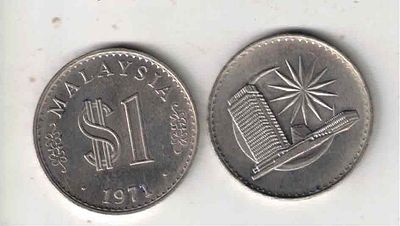 MALAYSIA 1 DOLLAR COIN FIRST SERIES 1971 XF