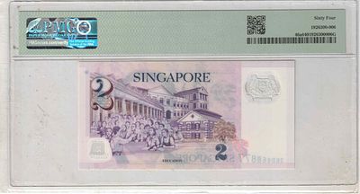 SINGPOUR 2 DOLLAR FANCY NUMBER 668877 GRADING 64 CHOICE UNCIRCULATED
