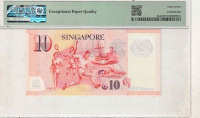 SINGAPOUR 10 USD NOTE FANCY NUMBER 297786 67 SUPERB GEM UNC GRANDING RARE