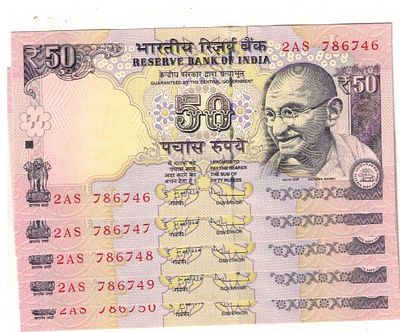 50 RS ( 5 PCS ) SATRTING HOLLY NUMBER 786746 TO 786750 GEM UNC