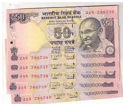 50 RS ( 5 PCS ) SATRTING HOLLY NUMBER 786746 TO 786750 GEM UNC