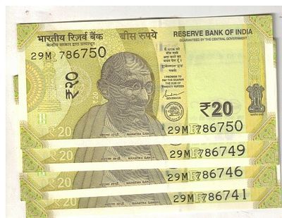 20 RS ( 10 NOTE ) STARTING HOLLY NUMBER S NO 786741 TO 786750 GEM UNC