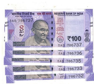 100 RS ( 6 NOTE ) GEM UNC S NO 786732 TO 786737
