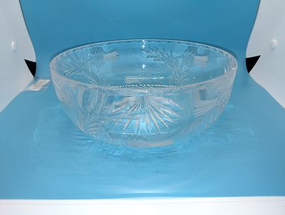 VERY NICE LARGE THISTLE DECORATED CUT GLASS FRUIT BOWL