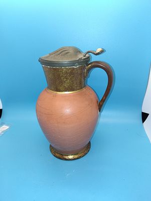 VICTORIAN METAL LIDDED JUG CRAZING TO BODY