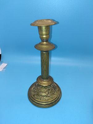 VERY VERY NICE RARE ANTIQUE BRASS CANDLESTICK WITH HUNTING SCENE TWNSHEND BRASS CANDLESTICK 