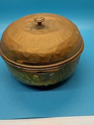 VERY NICE EARLY LIDDED HAND BEATEN BRASS BOWL