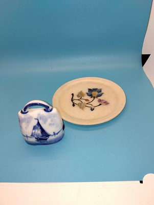 DELFT STYLE CHINA BELL WORKING AND A MARBLE TRINKET DISH