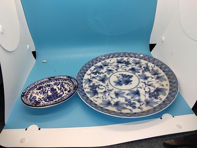 TWO BLUE AND WHITE PIECES INCLUDING BURLEIGHWARE DISH AND VINTAGE PLATE