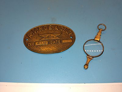 VERY NICE SMALL BRASS AVRO PLAQUE AND POCKET BRASS MAGNIFYING GLASS